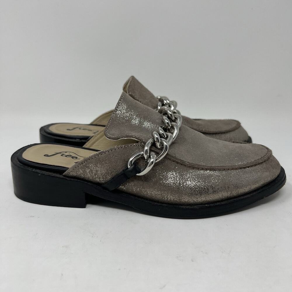 Free People EU 36 Women's Size 5.5-6 Vida Silver Metallic Chain Leather Mules - Picture 3 of 11